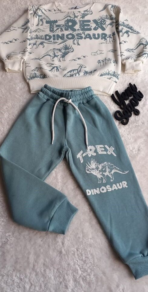 Erkek Çocuk T-rex Dinazor Baskılı  Şardonlu İkili Takım