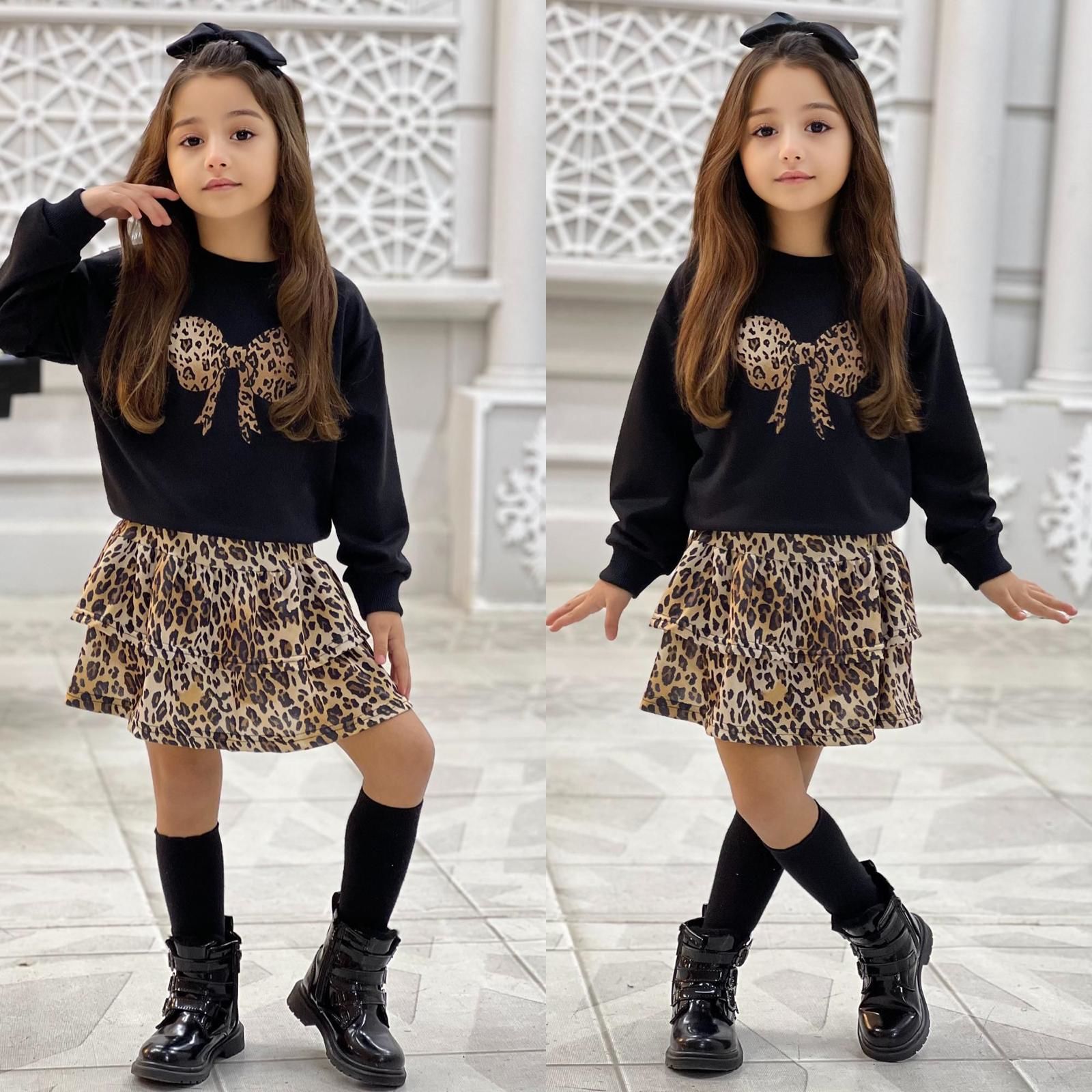 Siyah Leopar Etekli Sweet Takım