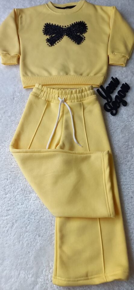 Kız Çocuk Kurdale Detaylı Şardonlu İkili Takım