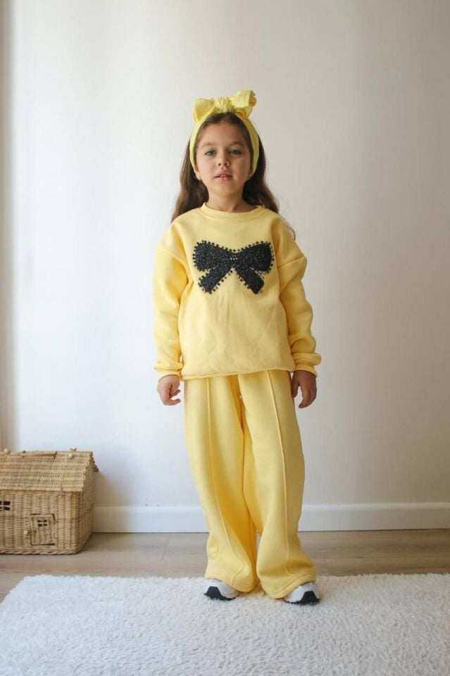 Kız Çocuk Kurdale Detaylı Şardonlu İkili Takım