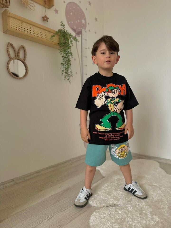 Erkek Çocuk Temel Reis Siyah Yeşil İkili Takım  (2-E)