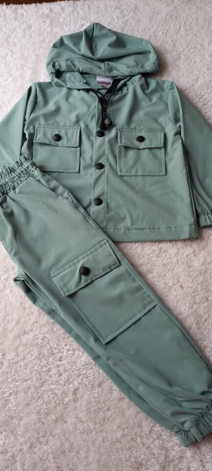 Unisex Paraşüt Kumaş Cepli Kapşonlu Takım Yeşil