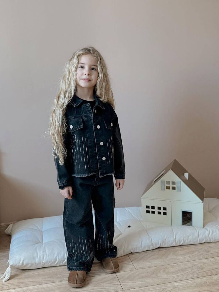 Siyah Taşlı Kot Takım