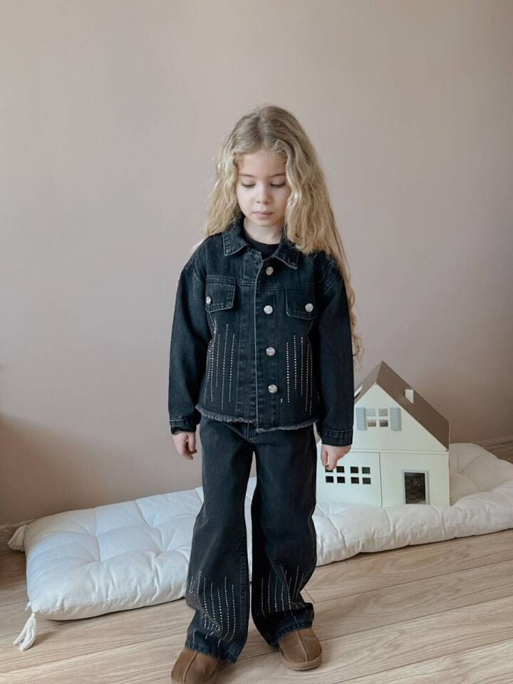 Siyah Taşlı Kot Takım