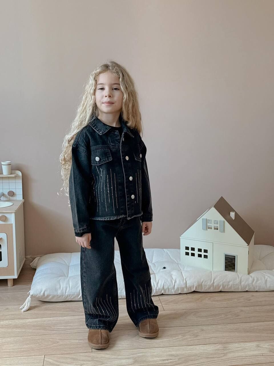 Siyah Taşlı Kot Takım