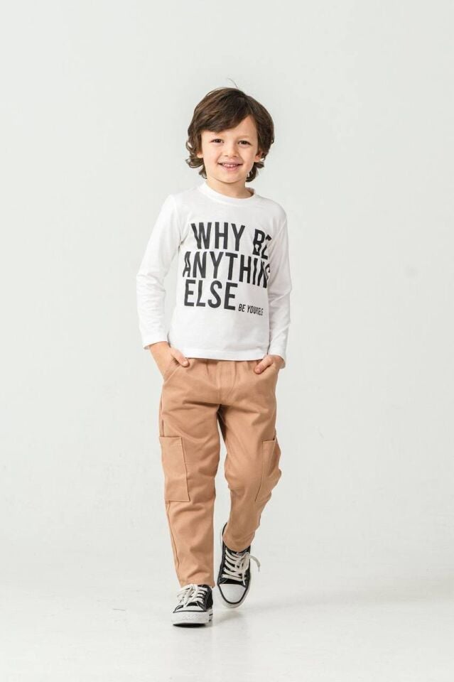 Erkek Çocuk Kahve Fermuarlı Paça Lastikli Gabardin Takım