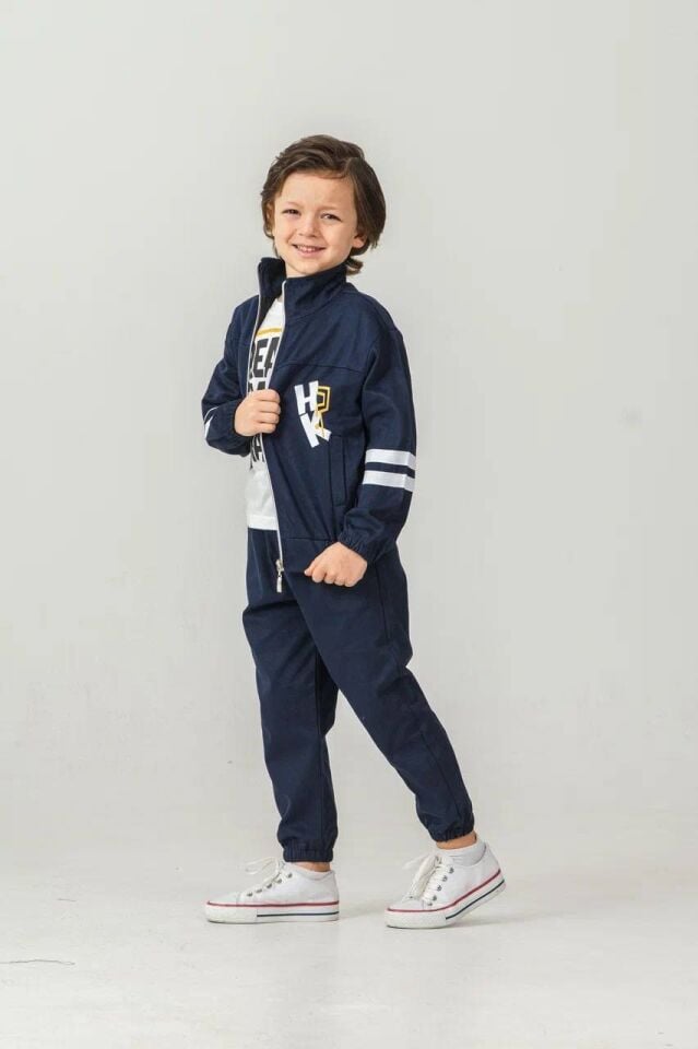 Erkek Çocuk Lacivert Fermuarlı Paça Lastikli Gabardin Takım