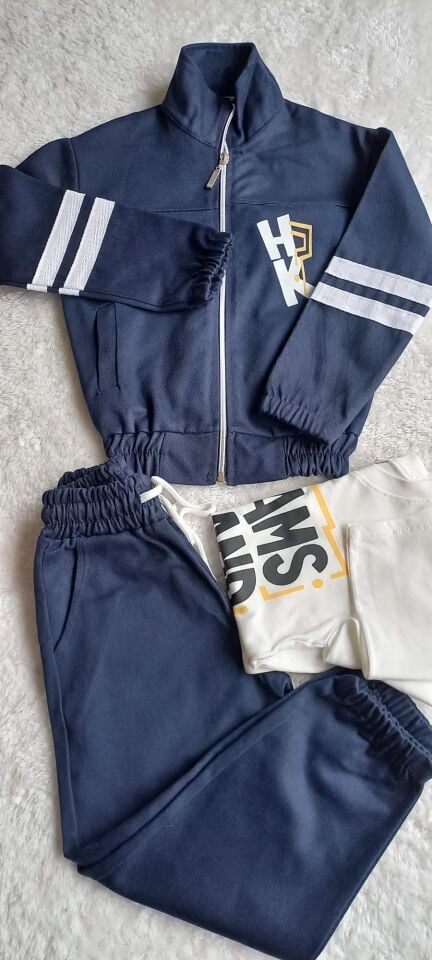 Erkek Çocuk Lacivert Fermuarlı Paça Lastikli Gabardin Takım