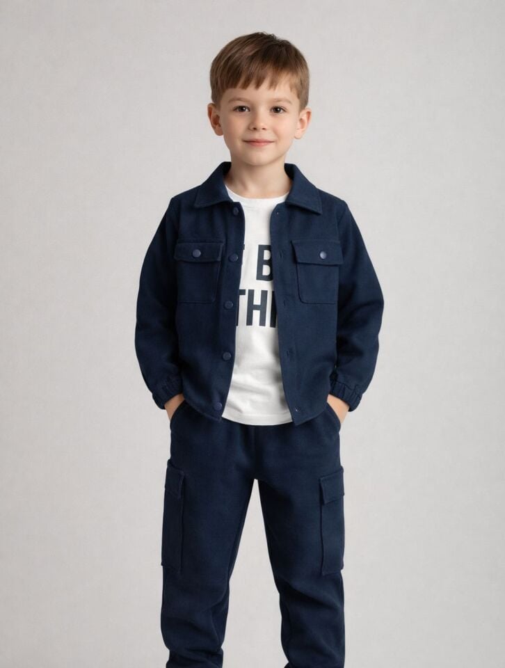 Erkek Çocuk Lacivert Üst Çıtçıtlı Gabardin 3 lü Takım