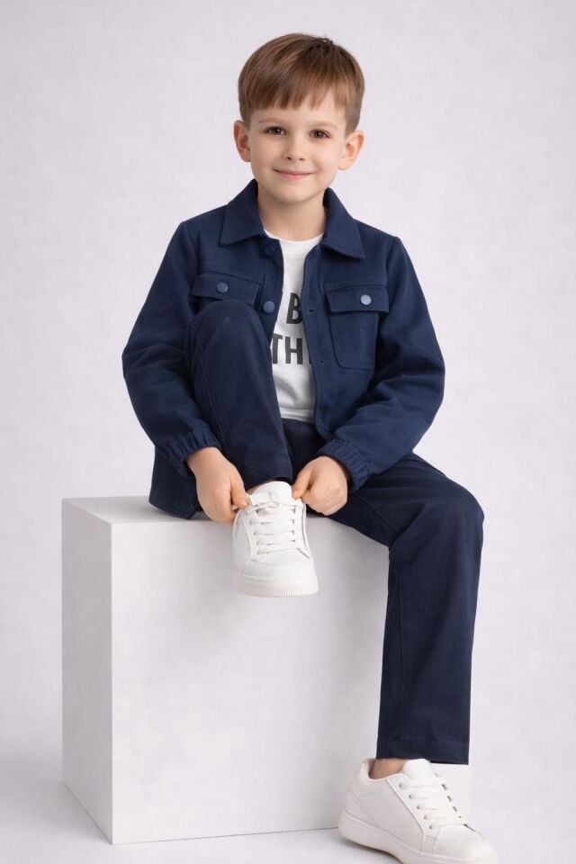 Erkek Çocuk Lacivert Üst Çıtçıtlı Gabardin 3 lü Takım