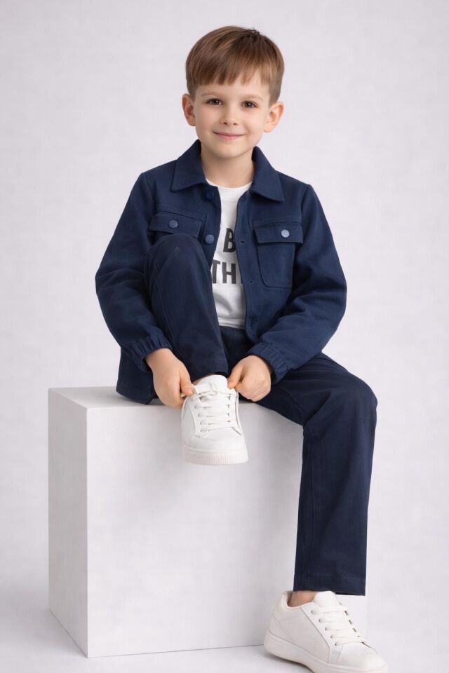 Erkek Çocuk Lacivert Üst Çıtçıtlı Gabardin 3 lü Takım