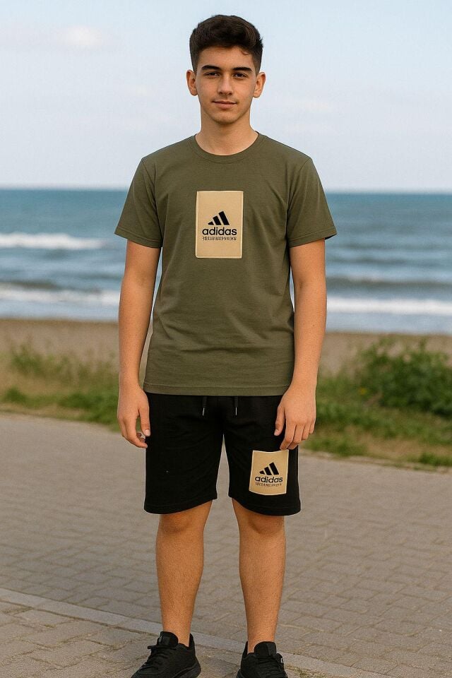 Erkek Çocuk Yeşil Performence Yazılı Siyah Şortlu İkili Takım  (1-F)