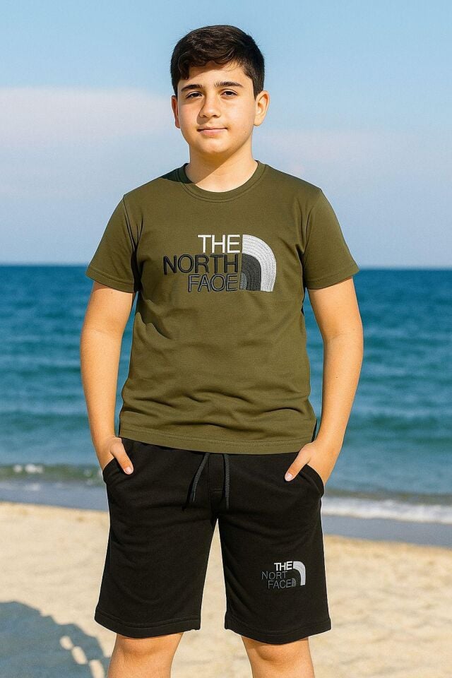 Erkek Çocuk Yeşil Siyah The Nort Yazı İşlemeli İkili Takım  (1-G)