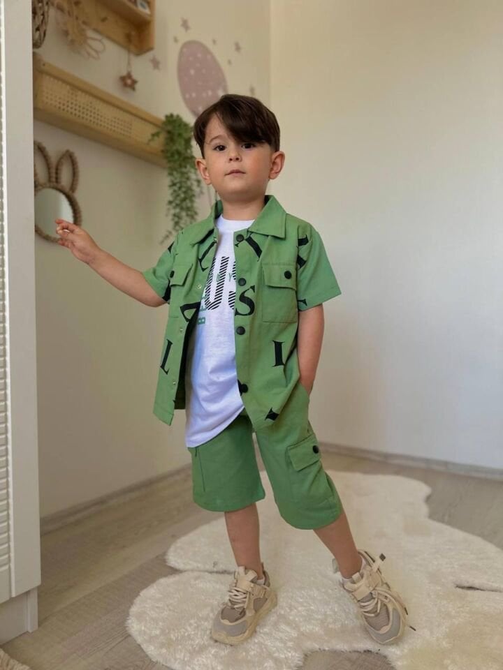 Yeşil Harf Baskılı 3 Lü Erkek Çocuk Takım