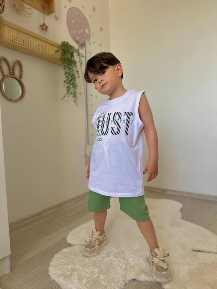 Yeşil Harf Baskılı 3 Lü Erkek Çocuk Takım